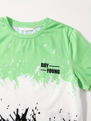 Boys YOUNG Print T-shirt & Shorts Set