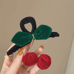 Cherry Flocked Big Hair Claw Clips Strong Hold Grip Hair Jaw Clip