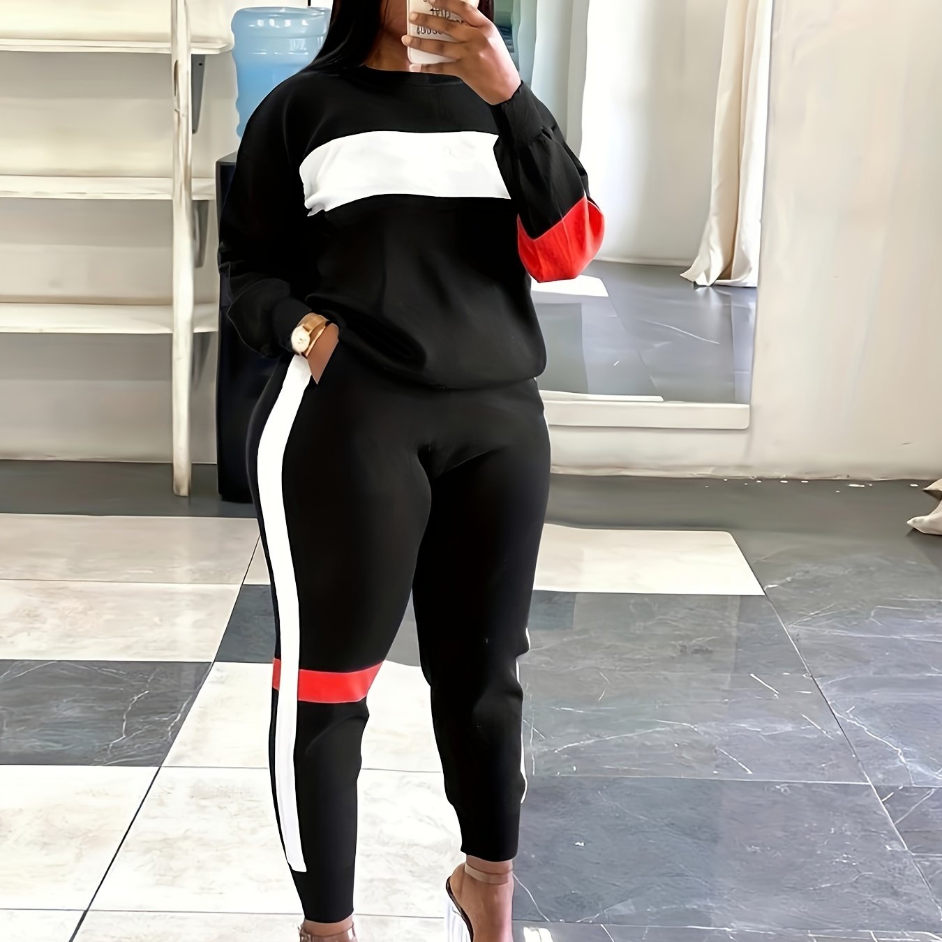  Colorblock Striped Top & Joggers Set