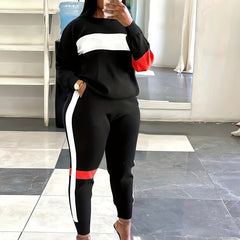  Colorblock Striped Top & Joggers Set