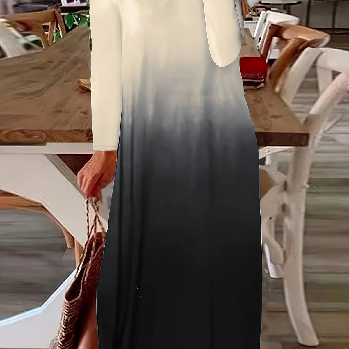 Women's Plus Ombre Long Sleeve Round Neck Maxi Dress
