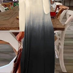 Women's Plus Ombre Long Sleeve Round Neck Maxi Dress