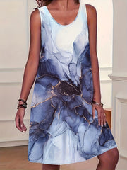 Marble Print Sleeveless Dress Casual Tank Dress