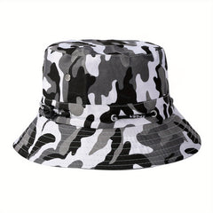 Gray Camouflage Print Bucket Hat Lightweight Sun Hat Unisex