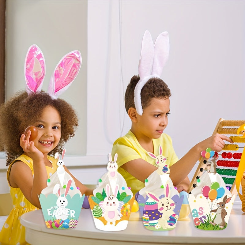 Rabbit Cake Border Paper Cupcake Decoration Easter Theme Birthday Party Flag