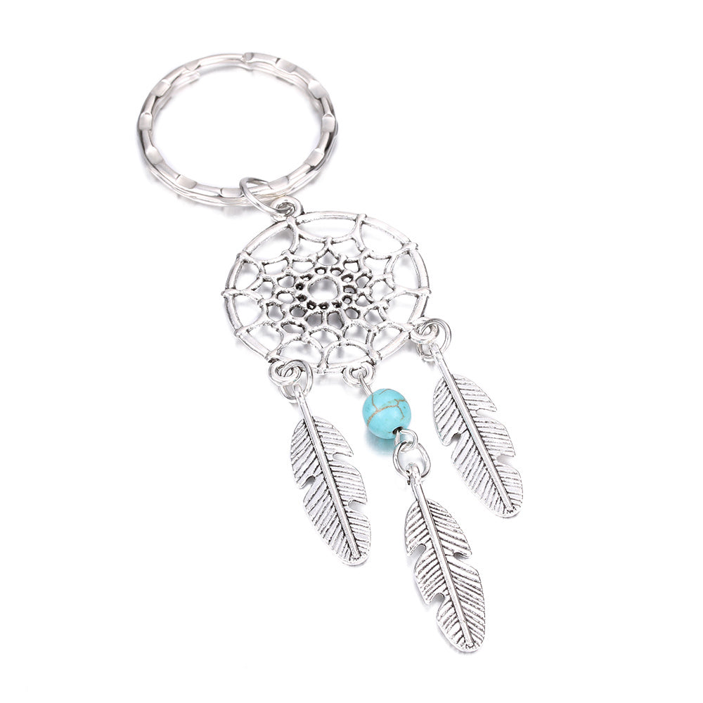 Vintage Turquoise Feather Shape Keychain Western Style Key Chain