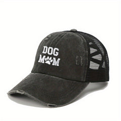 Dog Mom Ponytail Trucker Hat Washed Distressed Baseball Cap Y2K