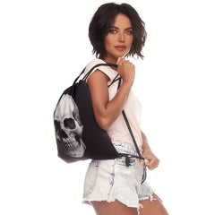 Halloween Flower Skull Drawstring Backpack Ghost Skull Elf Pattern