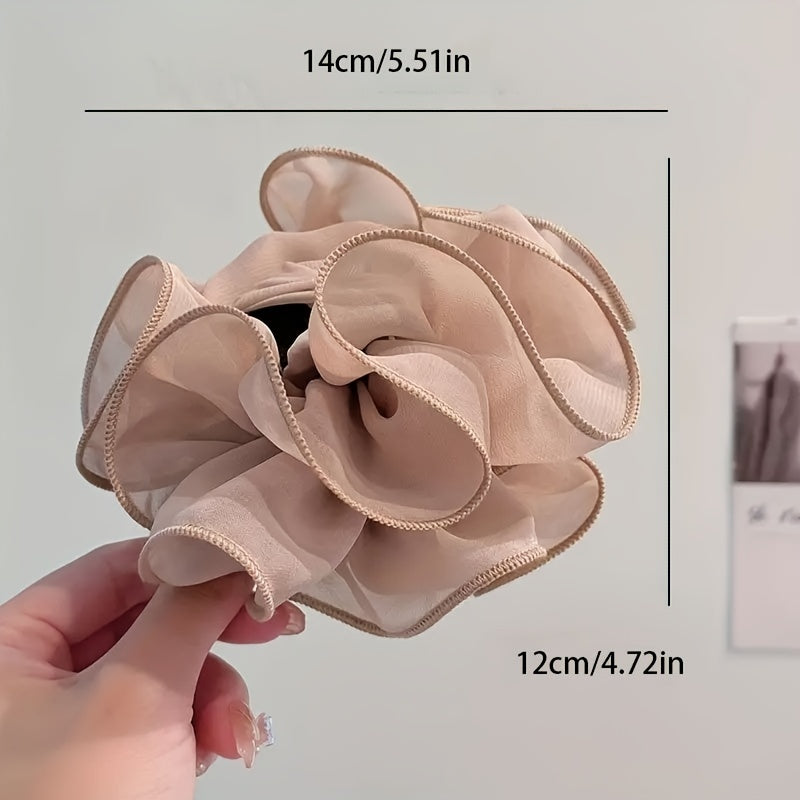 Mesh Layer Hair Claw Flower Shark Claw Ponytail Holder Hair Accessory