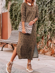  Leopard Print Long Sleeve Maxi Dress