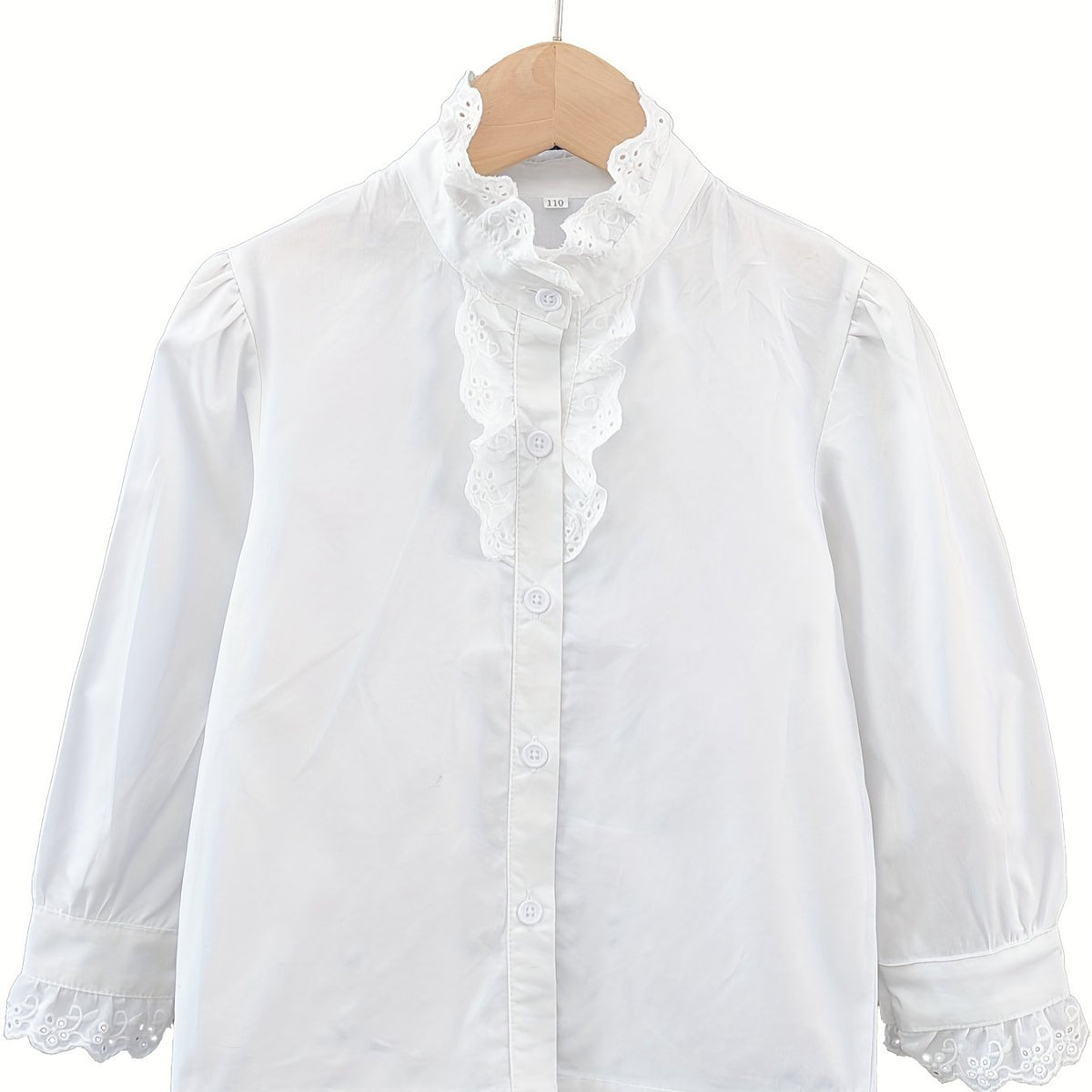Girls Varsity Shirt Lace Ruffle Collar Long Sleeve Blouse