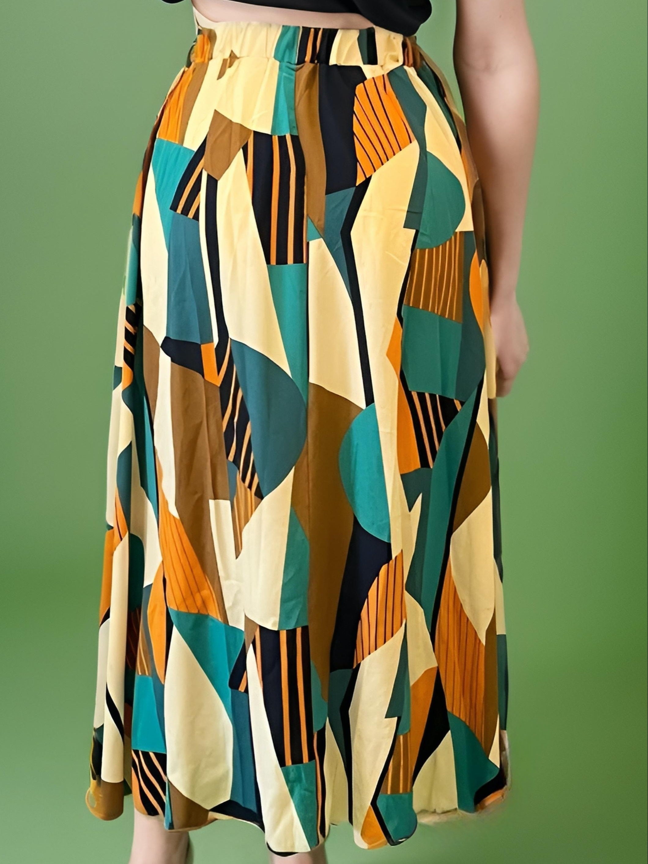  Geometric Print Maxi Skirt