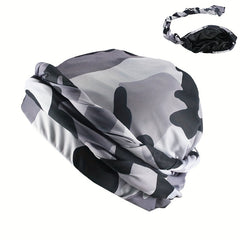 Camouflage Print Turban Cap Pre-tied Head Wrap Elastic Bonnet Lightweight Beanie