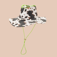 Vintage Cow Pattern Cowboy Hat Big Brim Sun Hat Western Style Boonie Hat