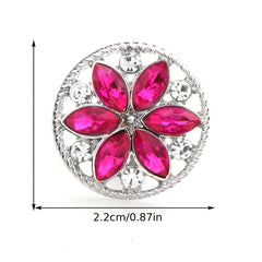 Alloy Flower Decor Round Snap Button with Rhinestones for DIY Jewelry
