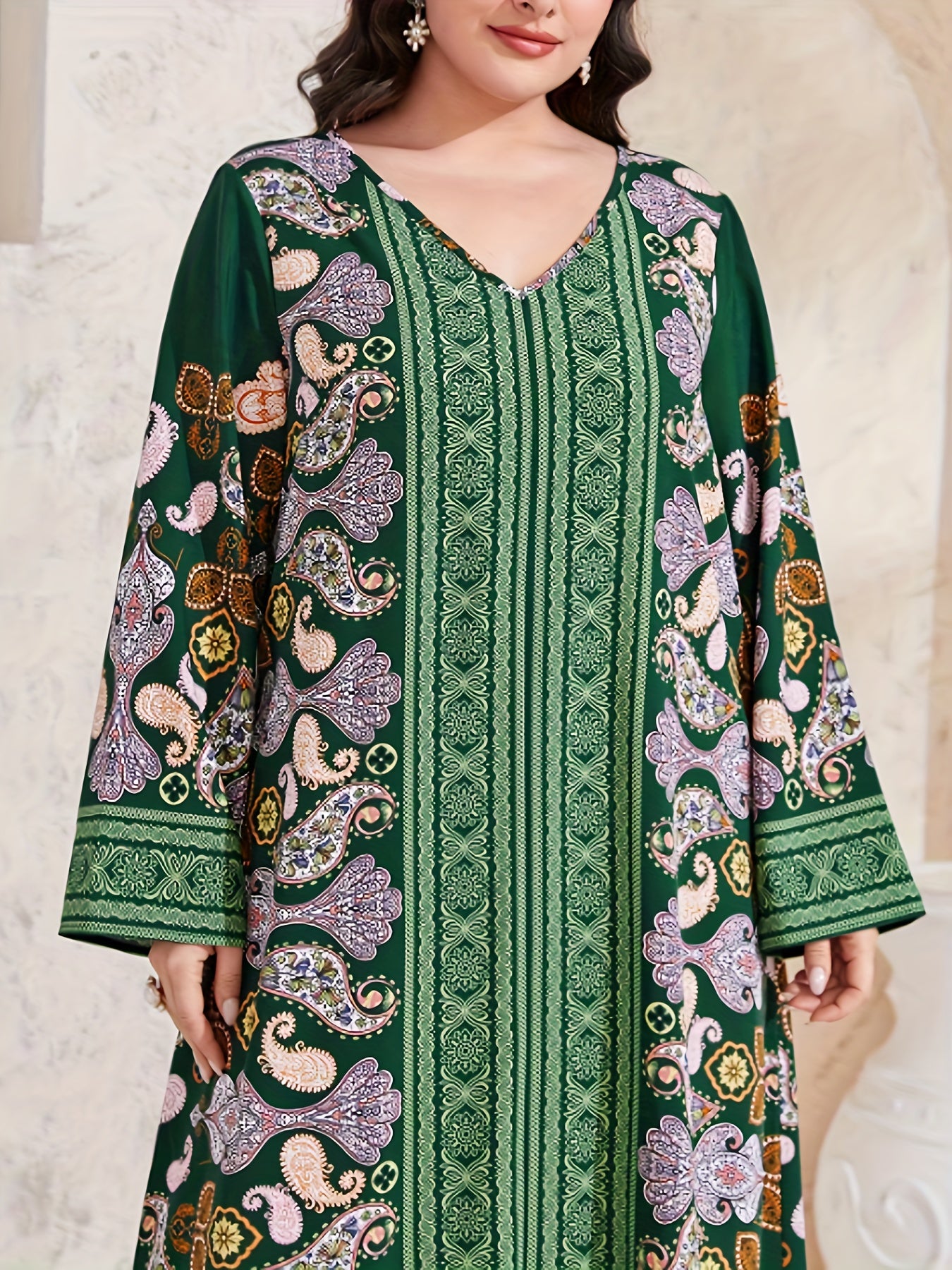  Abaya Dress Women's Plus Paisley Floral Geometric Print Long Sleeve