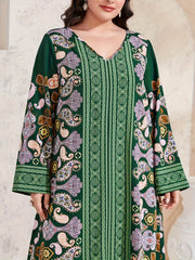  Abaya Dress Women's Plus Paisley Floral Geometric Print Long Sleeve