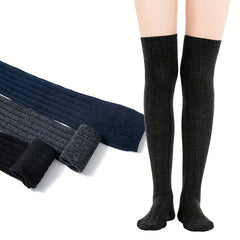 2 Pairs Solid Thigh High Socks Women's Stockings