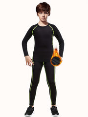Boys Sports Training Outfits Plus Fleece Thermal Top - Quick Drying