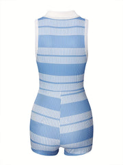 Striped V Neck Romper Jumpsuit Casual Sleeveless Women's Clothing