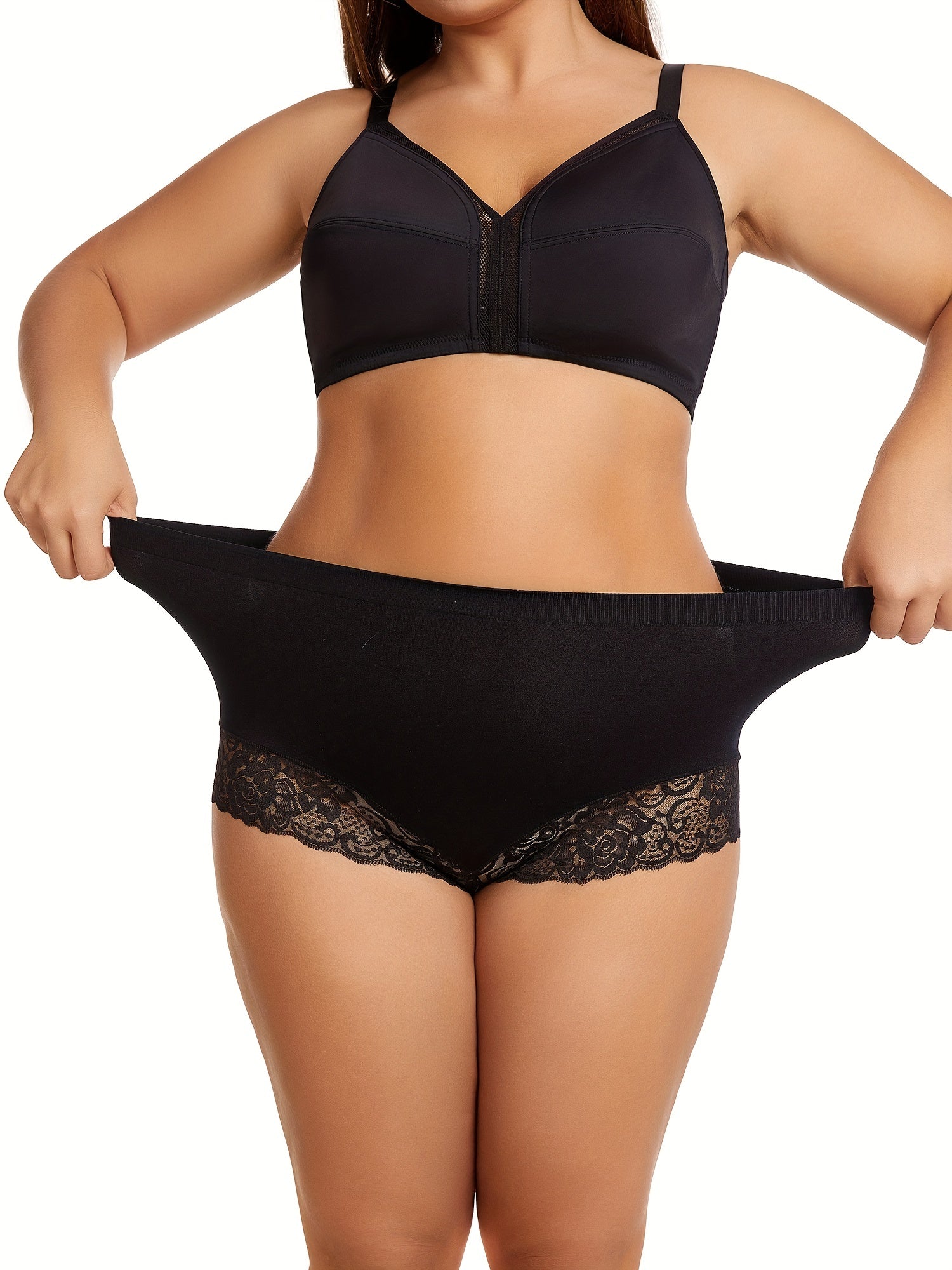 3 Pack Plus Size Lace High Stretch Soft Underwear Set