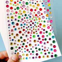 Colorful Round Dot Rhinestone Stickers Gem Beauty Decoration Self Adhesive