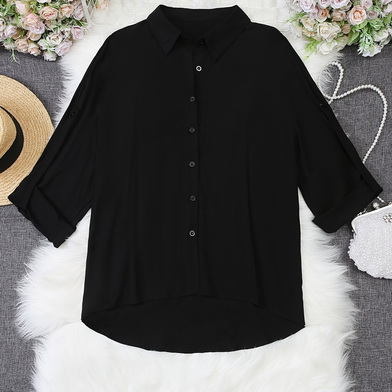  Long Sleeve Button Front Shirt Women's Plus Medium Stretch
