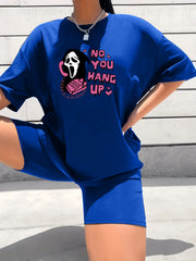  Grim Reaper Print Tee & Shorts Outfit Set