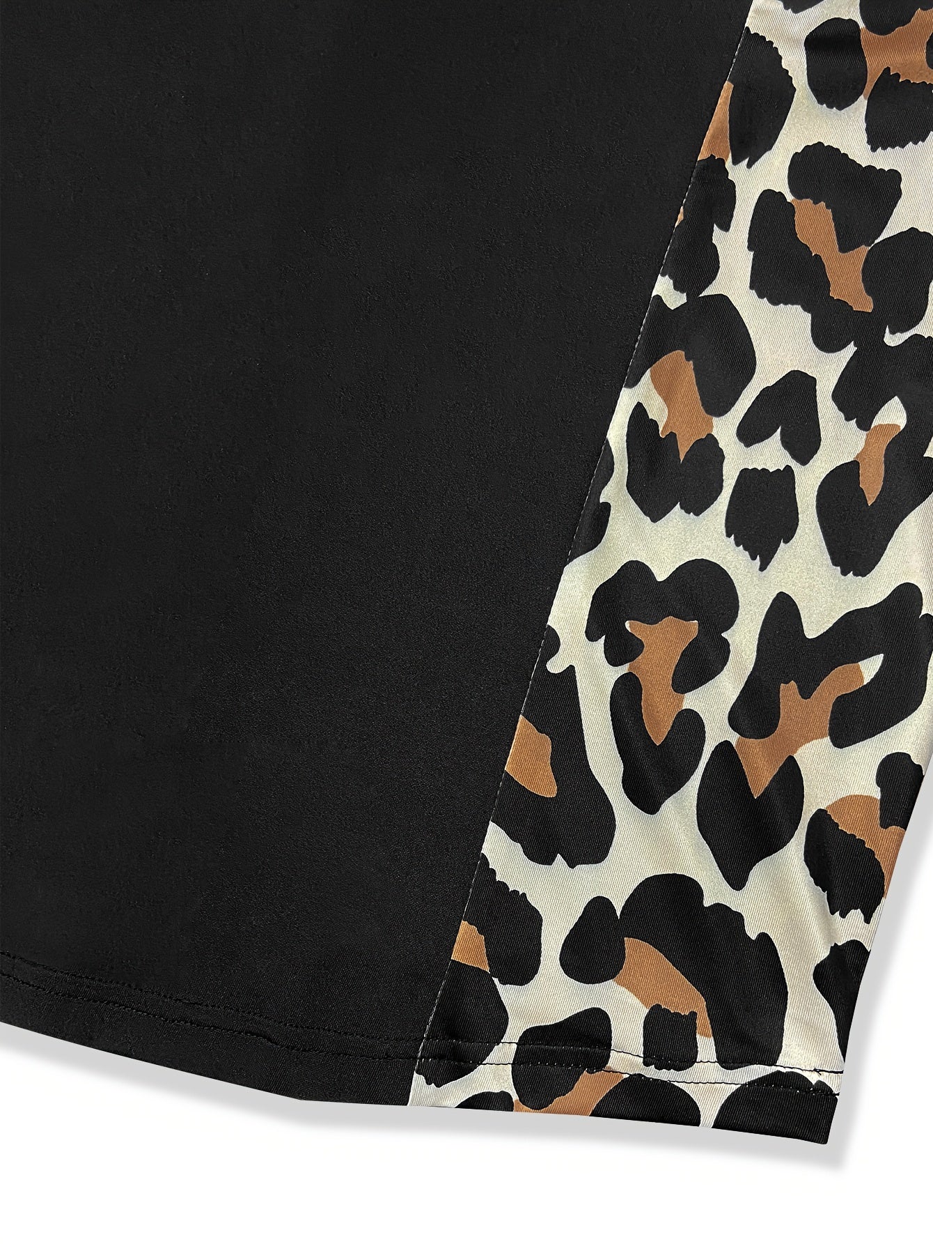  Casual Dress Colorblock Leopard Print Long Sleeve Midi Dress
