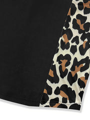  Casual Dress Colorblock Leopard Print Long Sleeve Midi Dress