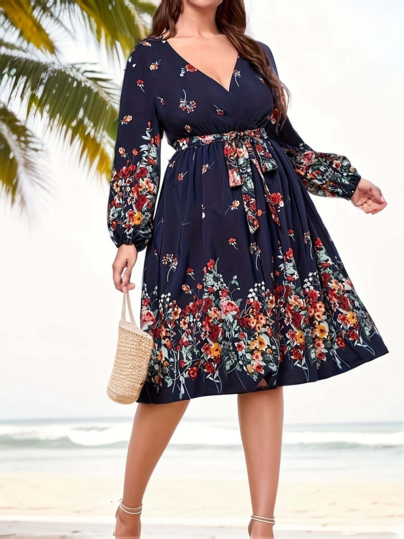 Floral Print Lantern Sleeve Maxi Dress With Belt