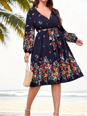 Floral Print Lantern Sleeve Maxi Dress With Belt