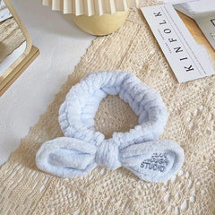 Soft Plush Bowknot Headband Elastic Headband for Spa Makeup