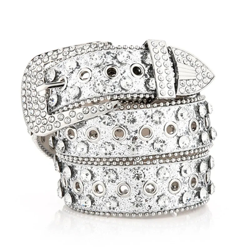 Women's Rhinestone Hollow Belt Studded Pin Buckle Wedding Party Valentines