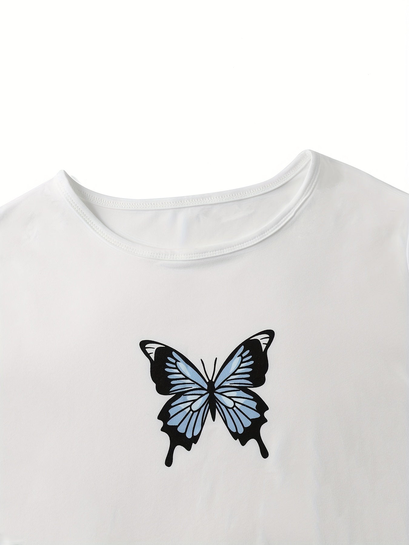  Butterfly Print Tee & Plaid Shorts Set