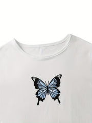  Butterfly Print Tee & Plaid Shorts Set