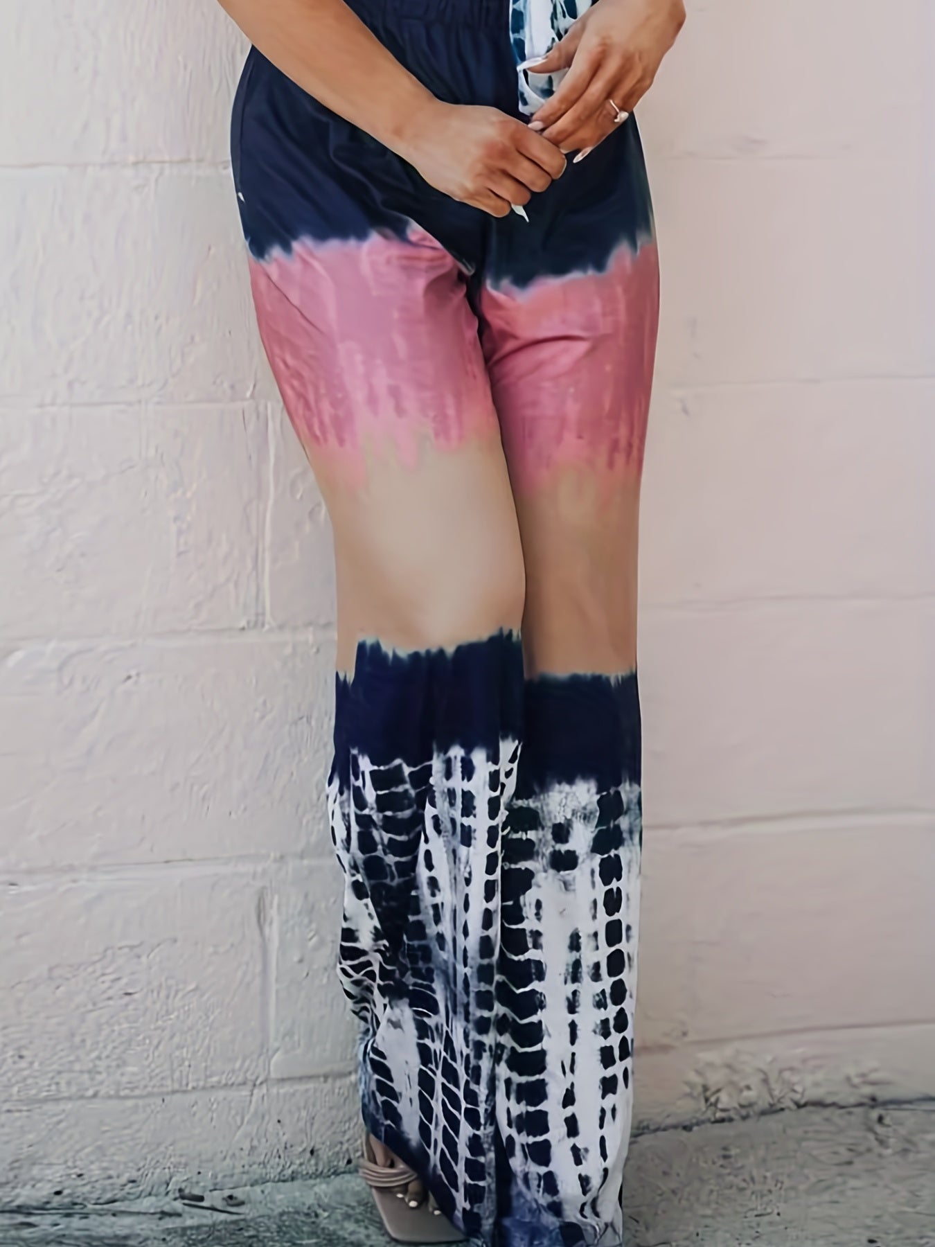 Women's Plus Colorblock Tie Dye Wide Leg Drawstring Pants