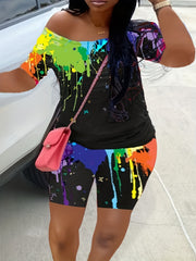  Painting Print Tee & Shorts Set