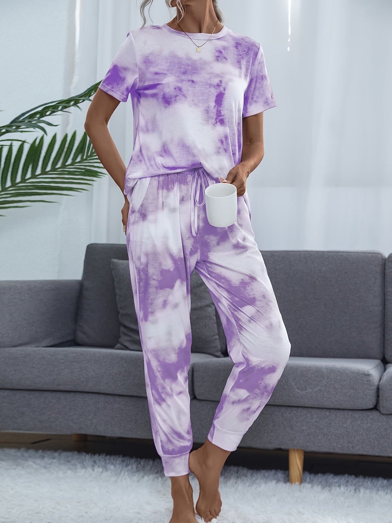 Tie Dye Lounge Set Short Sleeve Top & Pants