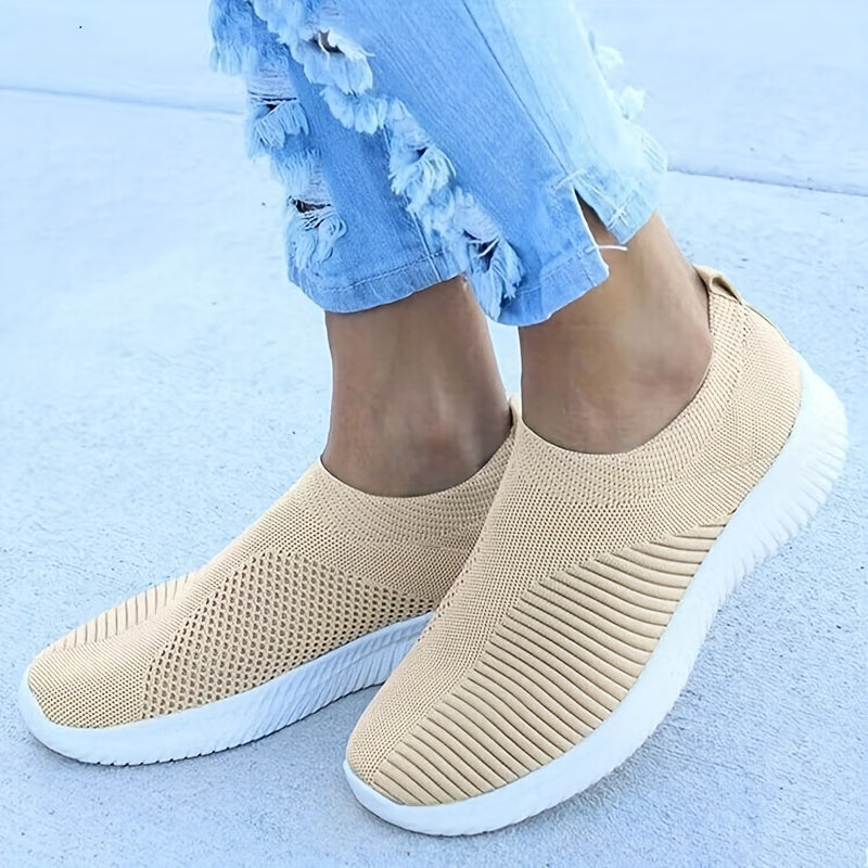 Women's Slip On Walking Shoes Flying Woven Casual Flat Shoes