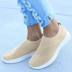 Women's Slip On Walking Shoes Flying Woven Casual Flat Shoes