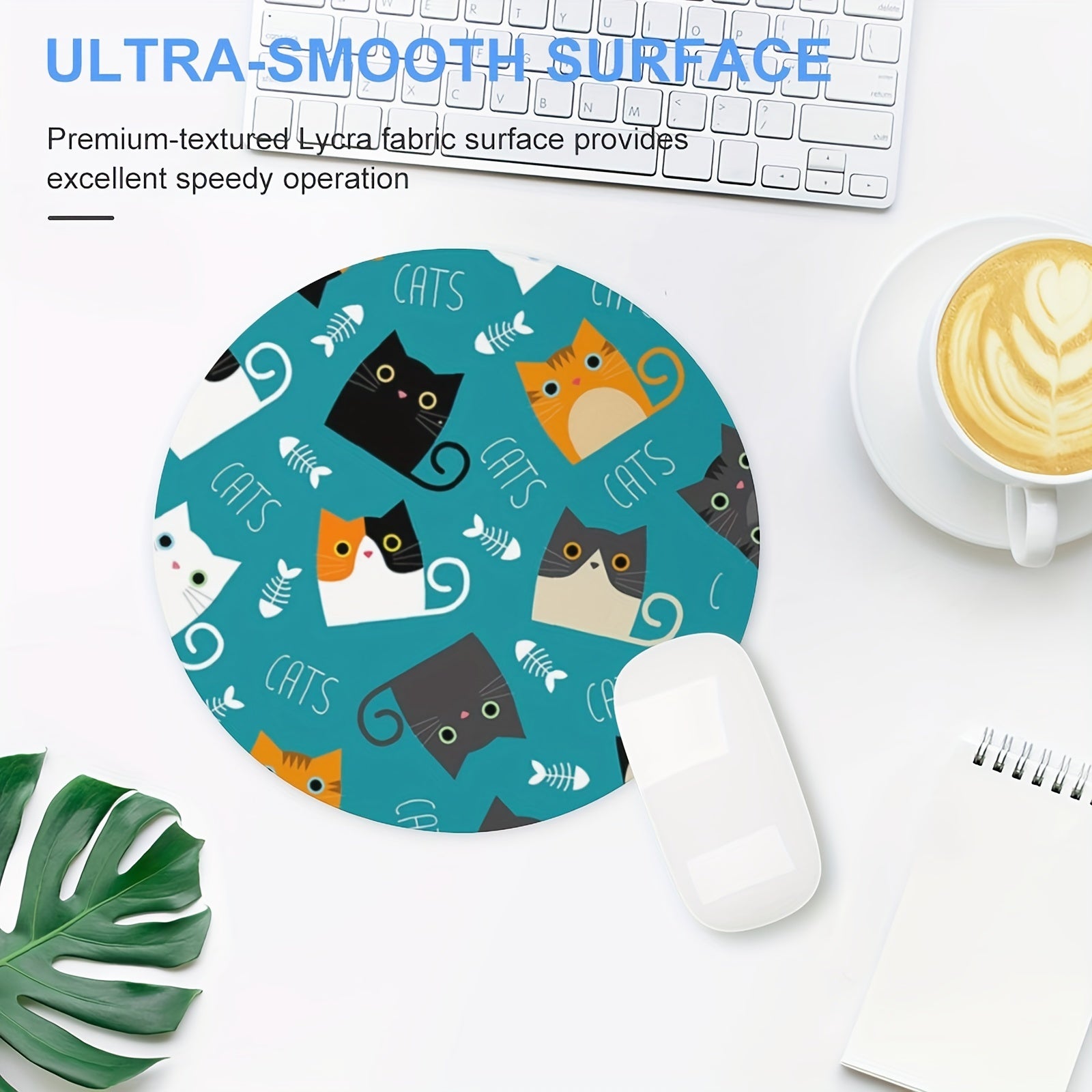 Cute Cartoon Cats Gaming Mouse Pad, Non-slip Round Mat for Office Computers