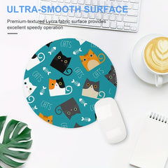 Cute Cartoon Cats Gaming Mouse Pad, Non-slip Round Mat for Office Computers