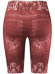Butterflies Print Short Leggings Casual High Waist Elastic Bottoms