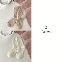 5 Pairs Heart Embroidery Socks Warm & Comfy Fuzzy Stockings