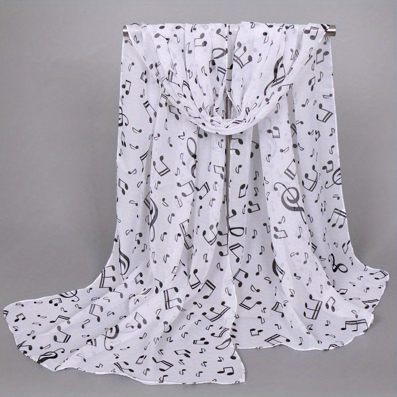 Musical Note Print Chiffon Scarf Solid Shawl