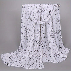 Musical Note Print Chiffon Scarf Solid Shawl