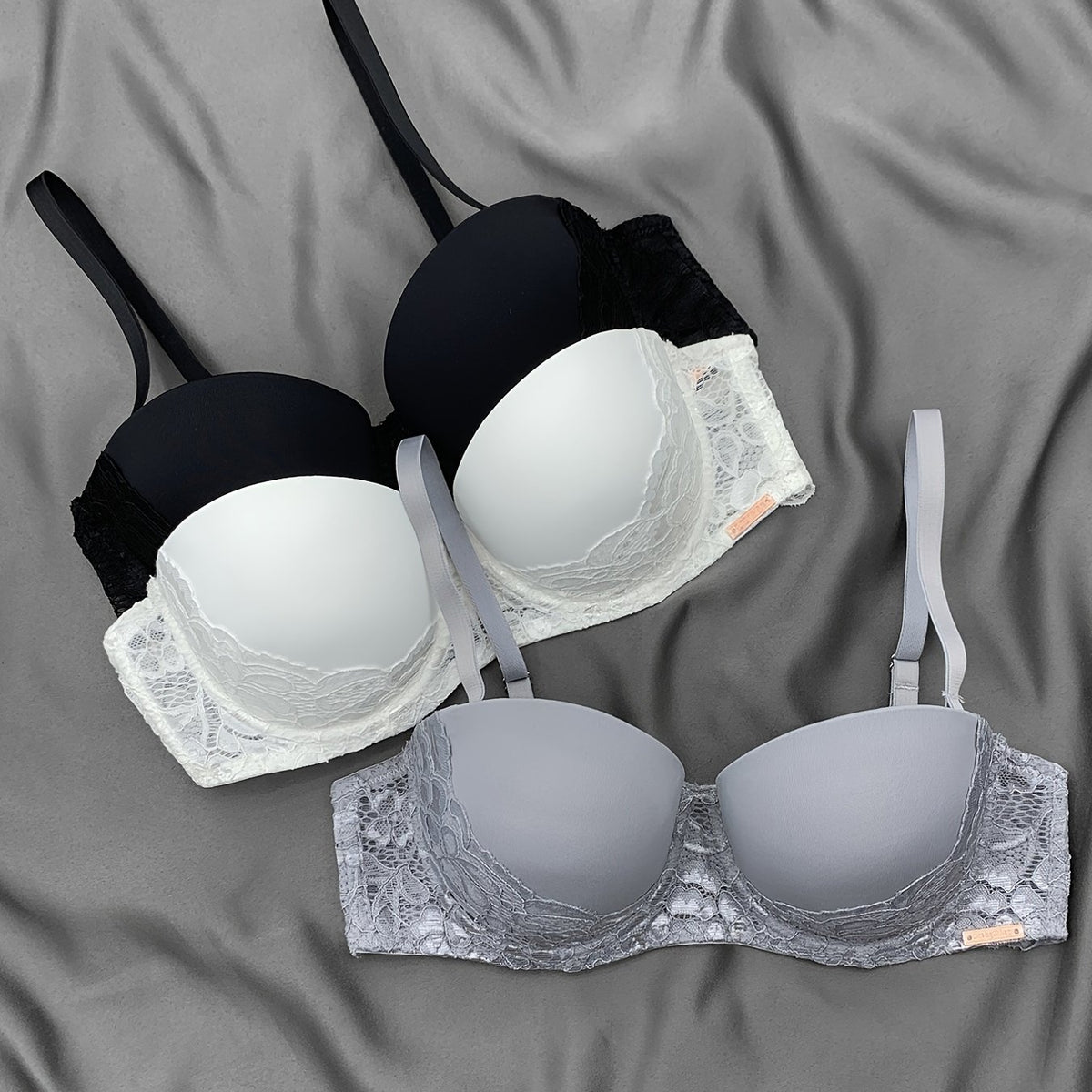 3pcs Lace Push Up Bras Comfy & Breathable Intimates Women's Lingerie