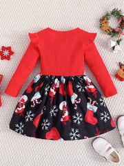 Toddler Girls Elk Print Cotton Dress Christmas