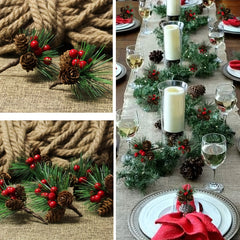 5pcs Artificial Pine Paddles Small Berries Pine Cones Christmas Decor